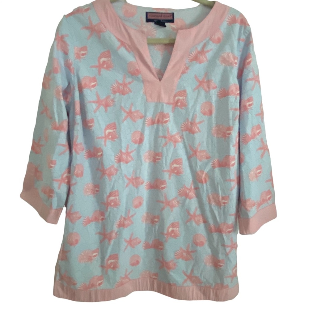 Vineyard Vines blue and Pink Teaberry Tunic Summer Catch Blouse os